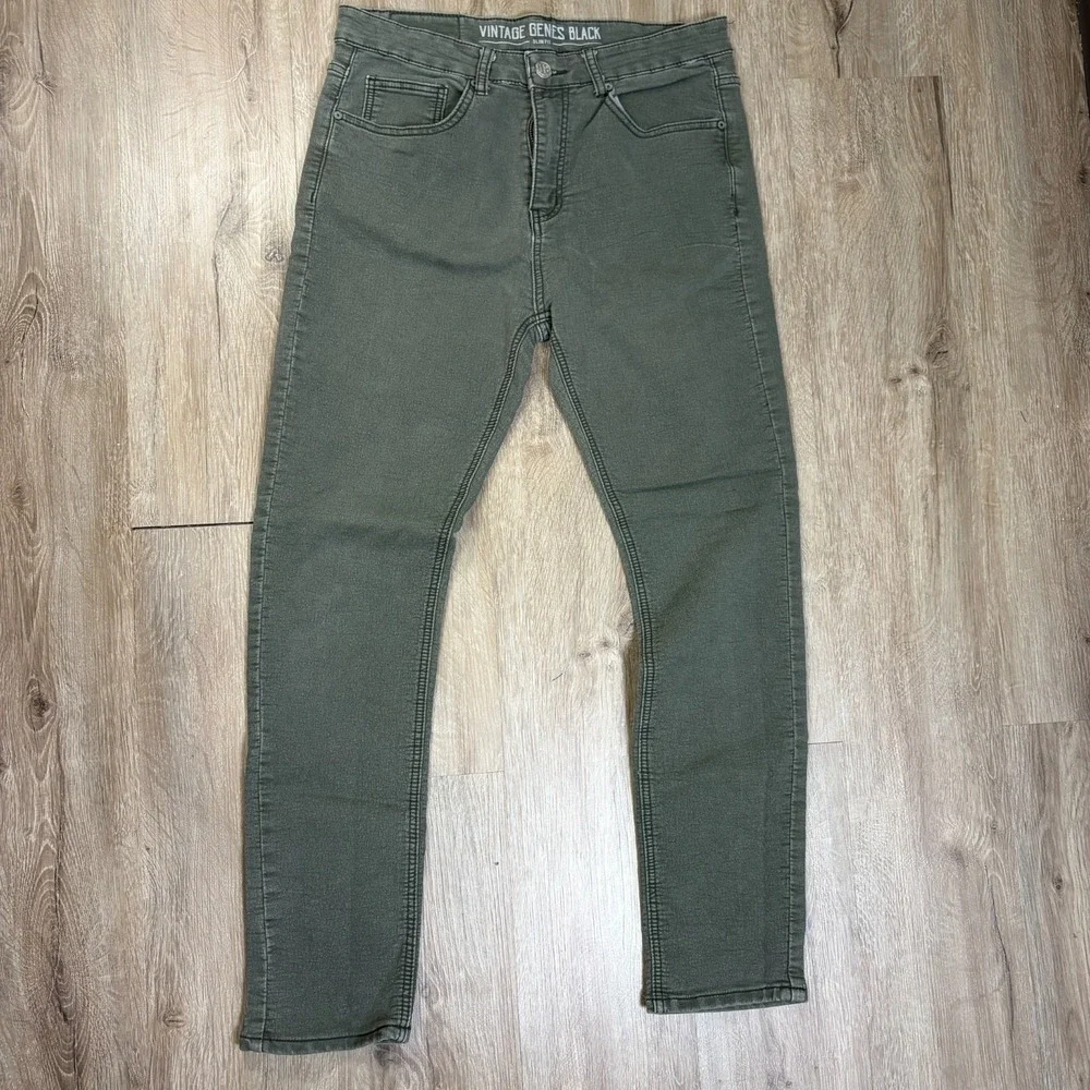 Vintage Genes Black Mens Skinny Jeans 32x32 Green Gray Tapered Stretch